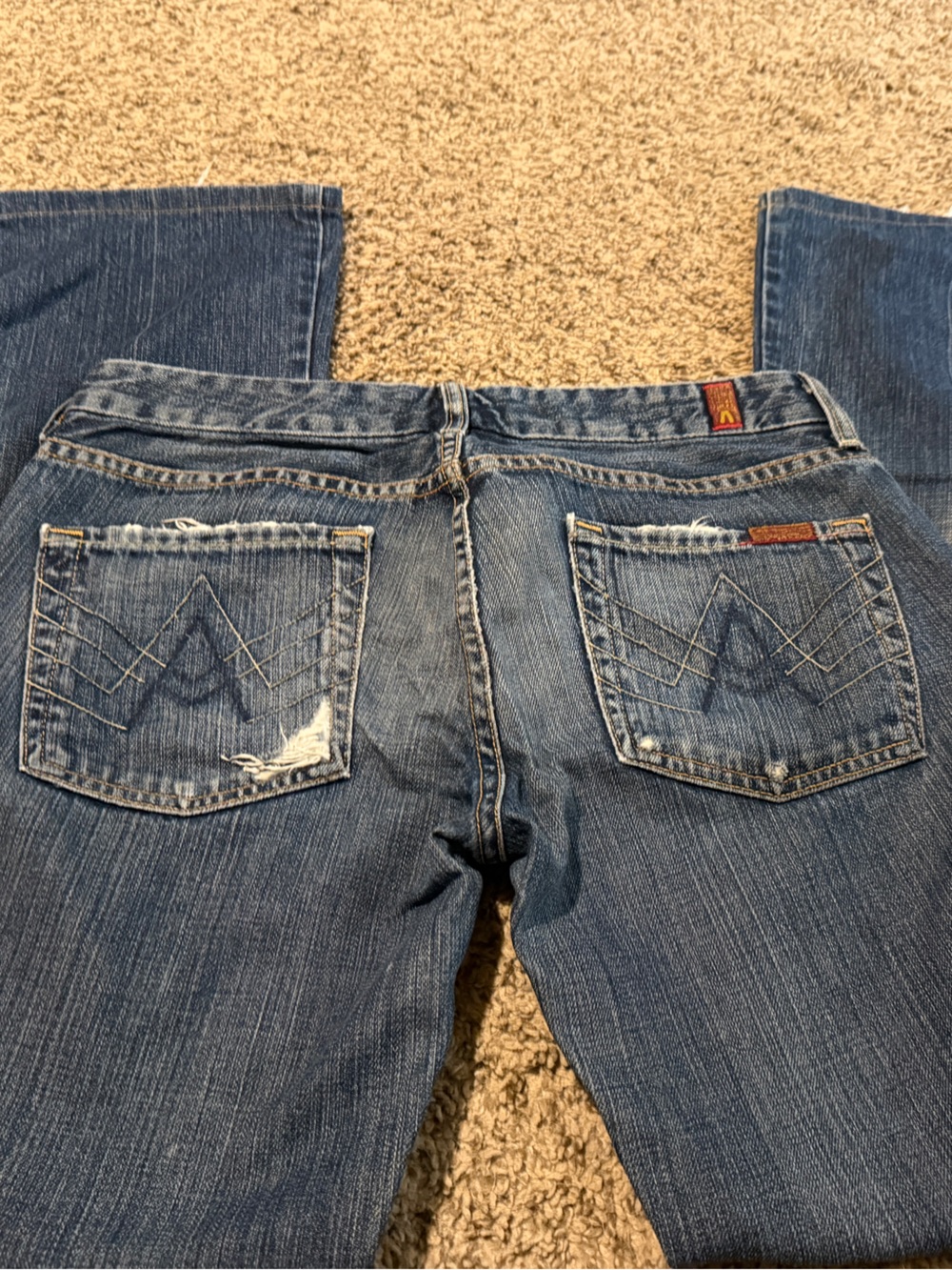 7 for All Mankind Y2K  Medium Blue Denim Distressed Back Pocket Jeans, Size 29
